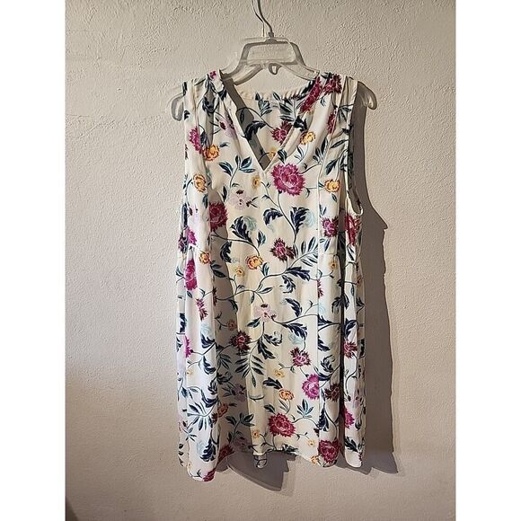 Old Navy Large White Purple Blue Floral Print Chiffon Sun Dress V-neck - Picture 1 of 6